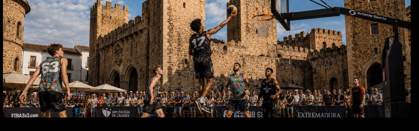 Partido 3x3 frente a un castillo histórico